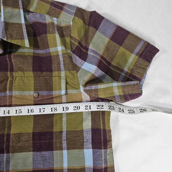 Toad & Co Short Sleeve Button Green Plaid Men's Shirt Organic Cotton L - Picture 6 of 7